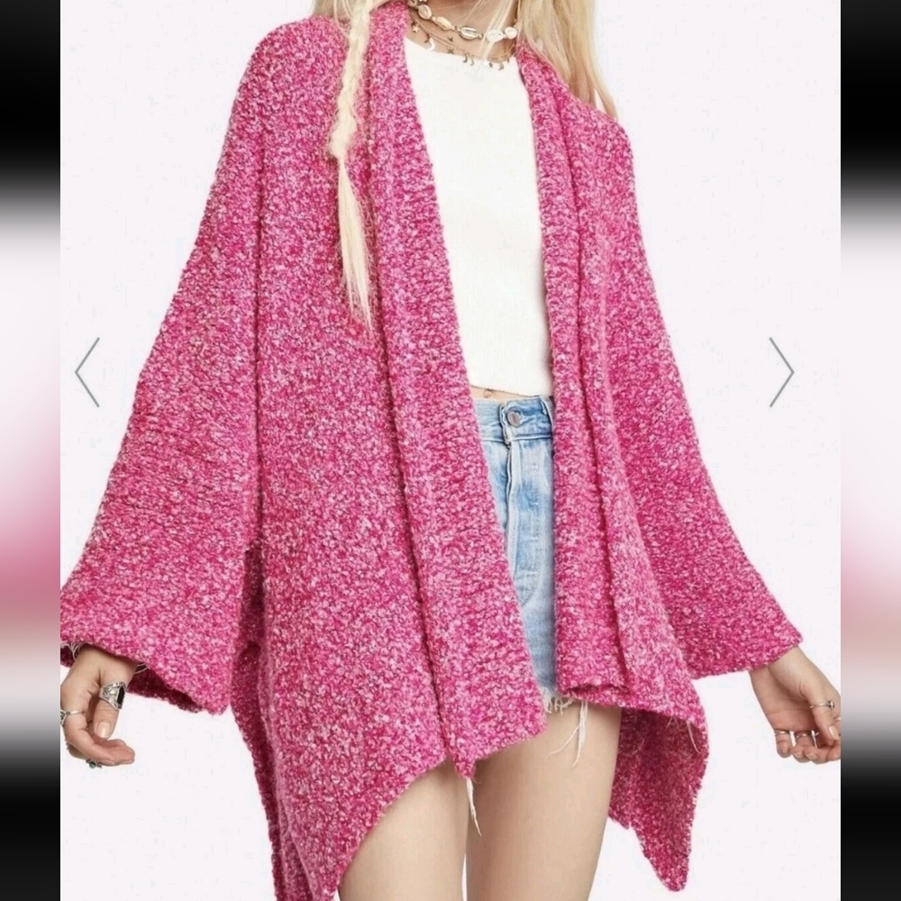 FREE PEOPLE  Slouchy BFF Cardigan Prickly Pear Pink Oversized